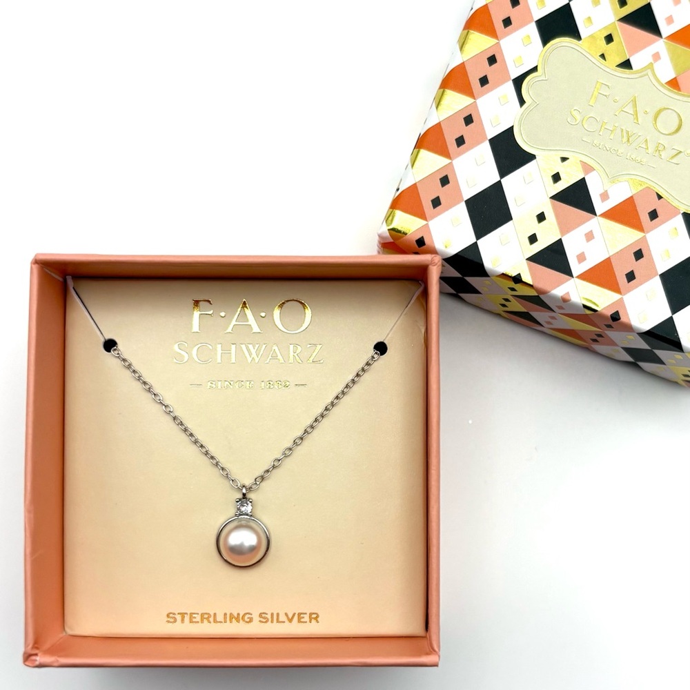 FAO Schwartz Sterling Silver Pearl & Cubic Zirconia Necklace